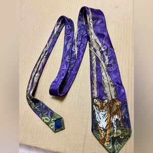 Elegant Purple and Green Tie with Tiger Motif